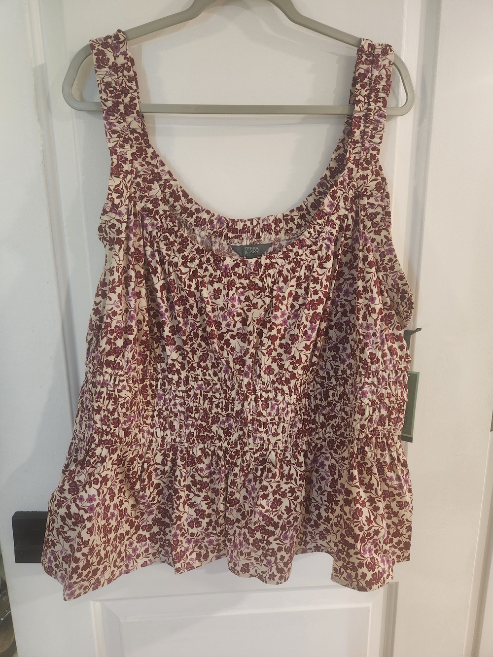 Terra & Sky Cream Tank Top with Plum Floral Print